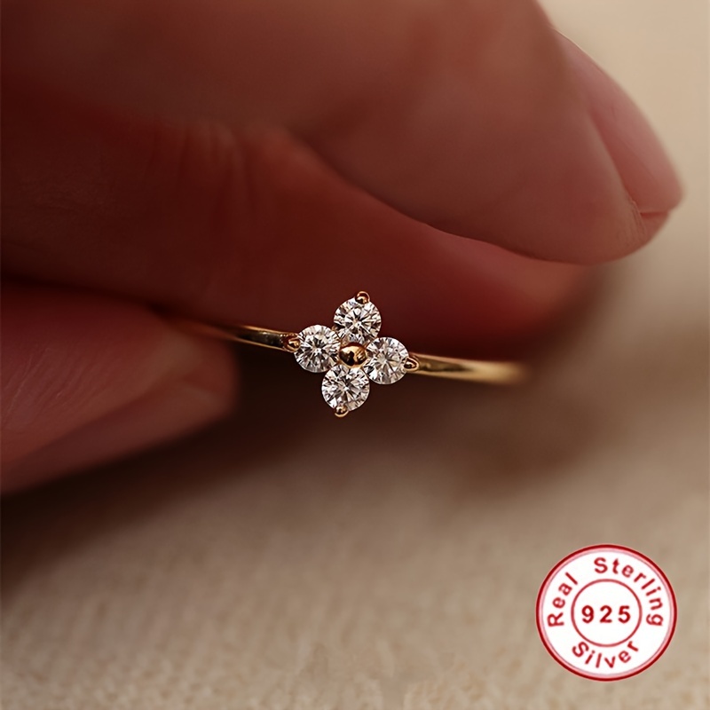 Sterling Silver Four Leaf Clover Ring with CZ